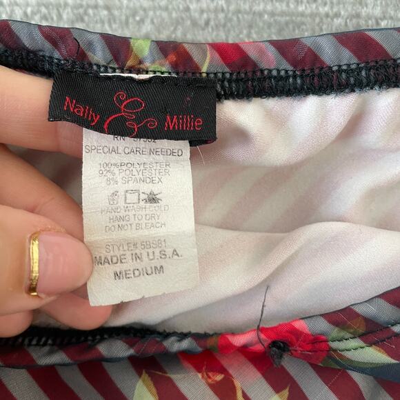 VTG Y2K Skirt Women M Red Striped Floral Knee Length Femme Fairy Office Siren - Picture 4 of 9